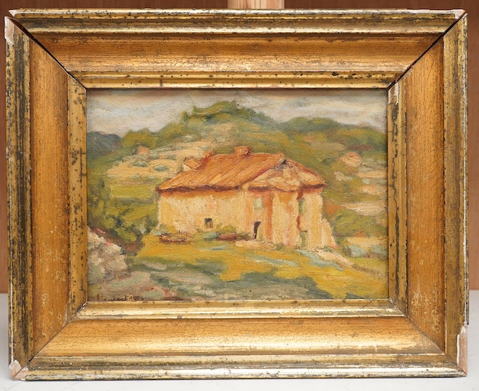 Laurent, oil on canvas, Italian hillside farm, signed, 16 x 22cm. Condition - good, canvas sagging slightly and losses to the frame